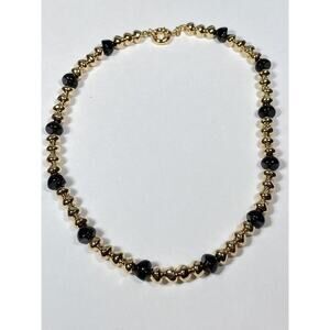 Francesca Visconti Gold Tone Black Acrylic Beads Link Necklace 20”